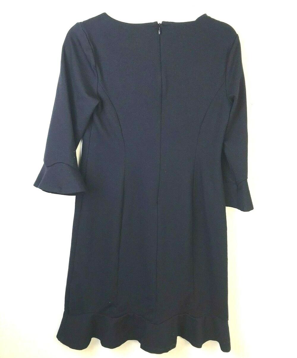Talbot's Black Princess Line Dress Women's Sz 4 Bell 3/4 Sleeves Ruffle Hem